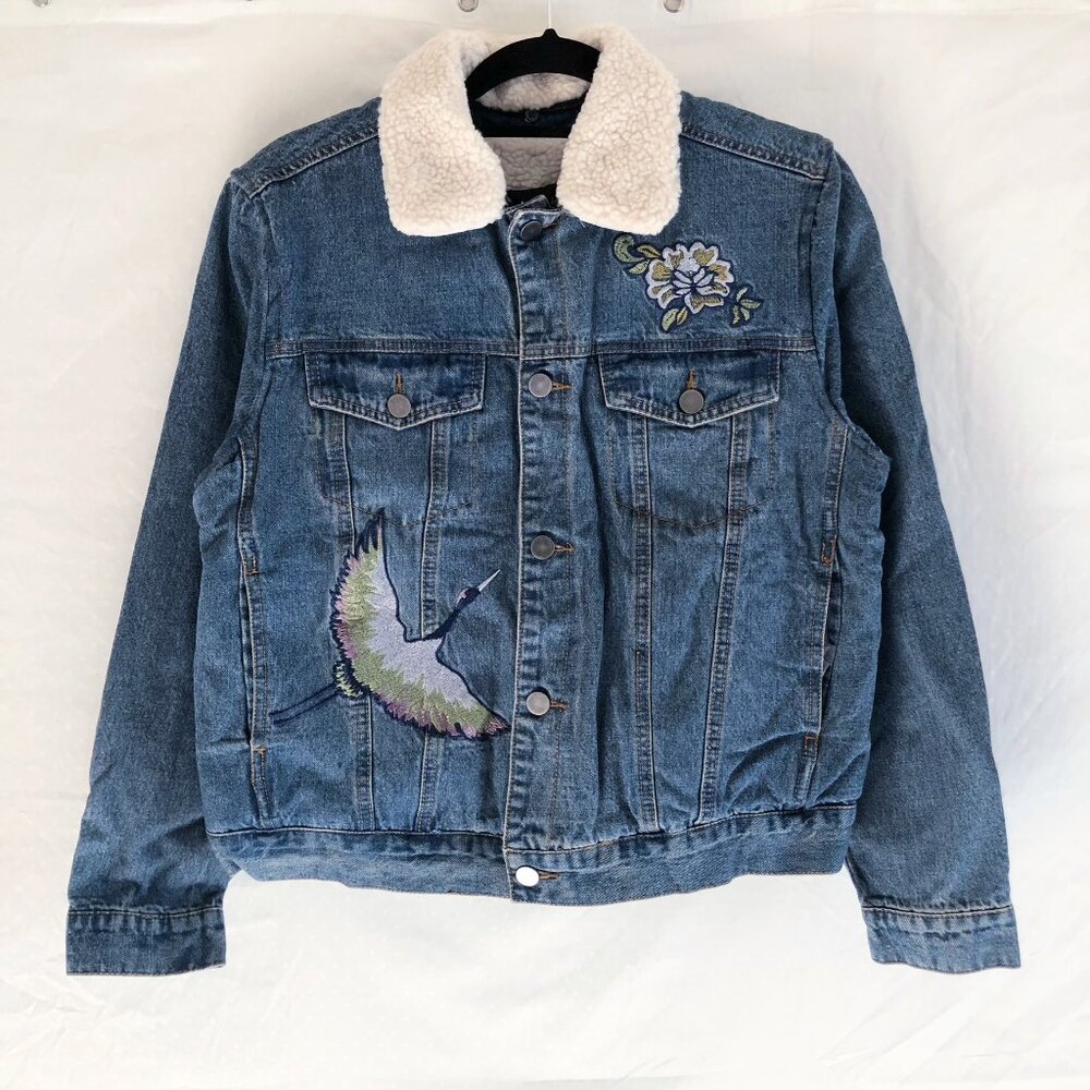 Embroidered Fleece Denim Jacket Size S M or L